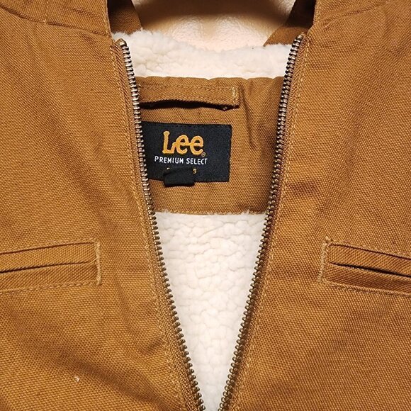 Lee Men's Hooded Zip Up Sherpa Lined Canvas Workwear Bomber Jacket - Picture 6 of 6